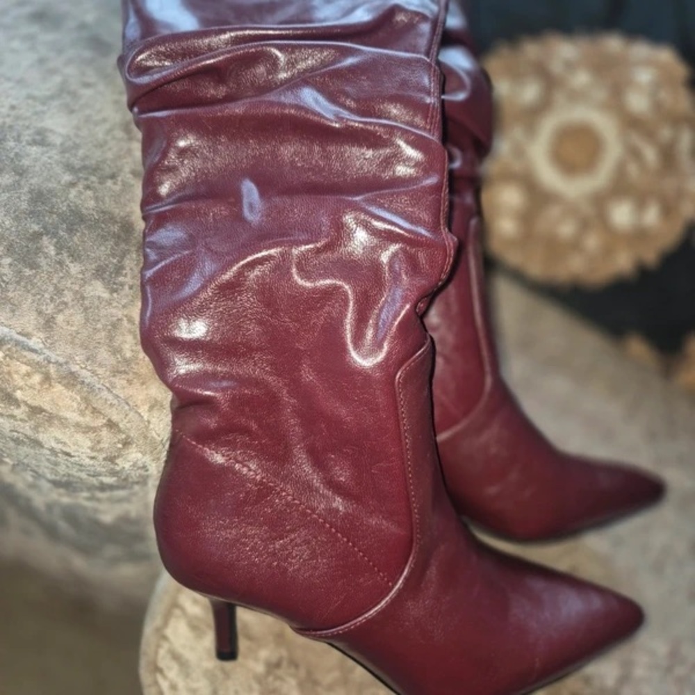 SHEIN Wine Red Heeled Boots